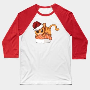 Orange Cat Salmon Sushi Christmas Baseball T-Shirt